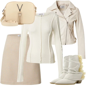 outfit mit Bež/Rjava/Khaki Jakna s Stransko Zadrgo/Kratka Jakna/Poletna jakna/Pomladna jakna/Usnjena Jakna/Motoristična jakna/Jakna iz Umetnega Usnja/Motoristična jakna Guess "Zimski videz"