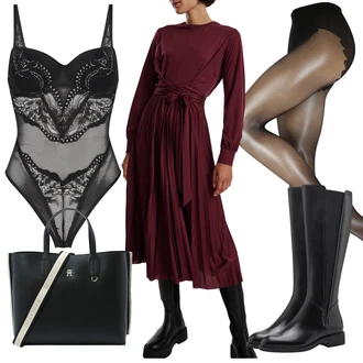 outfit mit Črna Škorenj z zadrgo/Dolg Škorenj/Široki škorenj/Jahalni Škorenj/Visok Škornj do Kolen Tamaris "Zimski videz"