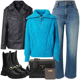 Zimske Outfiti mit Črna river island, Črna river island, Modra river island, Črna river island "Zimski videz"