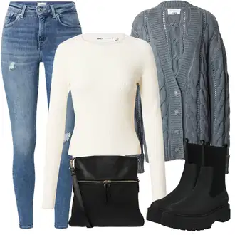 Denim outfits Zima mit Siva/Svetlo modra/Modra/Temno modra Pletene velika velikost florence by mills exclusive for about you "Zimski videz"