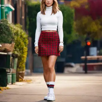 Skirt outfits Tenis Poletje mit Škrlatna/Rjava/Siva/Bela/Roza Krilo iz 90-ih/Študentsko Krilo/Krilo Houndstooth/Mini Krilo/Karirasto krilce/Krilo šolske uniforme/Kratka plisirana krila/Krilo uniseks DeFacto "90-ih let zabavni slog"Look: Tenis, Golf, Ples