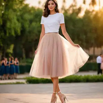 Vjenčanje Outfit sa Bež/Bijela/Kaki Vjenčana Suknja/Duga Suknja od tila/Duga suknja/Suknja Za Svatove Vjenčanje/Suknja Za Matični Ured/Srednjovjekovna Suknja kraimod "Abiball Nakon Party Odijelo"Look: Posebne prigode, Potvrda, Koncer, Krštenje, Matični ured, 60. rođendan, Rođendan, Vjenčanje