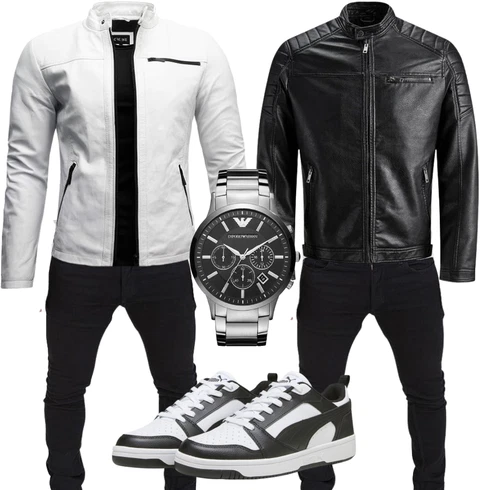 Grau/Weiß/Hellgrau KunstLederjacke/Motorradjacke/Bikerjacke/Jacke mit Seitlichem Reißverschluss Crone kombinieren