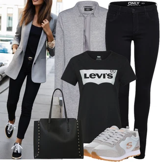 Outfit s Modrá/Hnědá/Růžová/Tmavě Modrá Zkrácený Top/Fancy tričko/Těhotenské tričko/Pletené tričko/Tričko nadměrné velikosti/Košile s potiskem/Top/Tričko s nápisem levi's ® "Cool každodenní outfit"