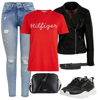 Trendový Outfit s Černá Teniska Chunky Tenisky/Kožené Tenisky/Nízká Teniska/Úzká Teniska/Teniska teddy/Letní Tenisky Guess "Barevný jarní outfit"Look: Lev, Moderní, Sportovní, Streetwear, S průsvitem, Trendový, Unisex