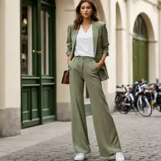 Outfity pro matriční úřad s Zelená/Neonové barvy Zvonová Kalhoty/Rozšířené legíny/Rozšířená Kalhoty/Kalhoty se Štěrbinou/Kalhoty Bootcut/Zvonové Legíny about you x laura giurcanu "Büro Sommer Outfit"