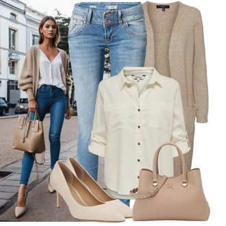 Outfity pro práci Šik so sponou Kůže s Béžová/Hnědá Kancelářská Taška/Brašna/Shopper taška/Sportovní Taška Přes Rameno Tommy Hilfiger "Lehký outfit"Look: Rad, Šik, Cool, Elegantní, Kancelář, Old Money, Princezny