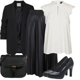 Festival Outfit s Černá/Šedá/Tmavě šedá Sukně do Délky Lýtka/Křesťanská Sukně/Dlouhá Sukně/Maxi Sukně/Midi Sukně/Moderní Sukně/Plisovaná Sukně/Sukně Pro Matriku Vila "Vzhled casual"Look: Bar, Koncert, Festival, Zvláštní příležitosti, Divadlo, Matriční úřad