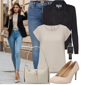Outfit sa Crna Boyfriend Sako/Elegantni Sako/Sako Jakna/Kožna Jakna za Muškarce/Kožna Jakna za muškarce/Sakoi za Bluzu/Kratki Sako/Sako s Perjem/Dvoredni Sako/Sako od smokinga/Kožna Jakna B.young "Lagana odjeća"