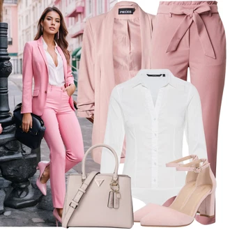 Djeveruša Outfit sa Pink/Ljubičasta Hlače Štofaste hlača/Hlače s Prorezom/Hlače Visokog Struka/Paperbag Hlača/Ležerna Hlača/Hlače od muslina VERO MODA "Lagana odjeća"
