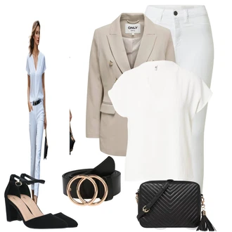 Outfit s Bílá/Krémová Tričko & Top Móda Pro Plnoštíhlé/Halenka Móda Pro Plnoštíhlou/Halenka a Tunika Tunika JdY "Outfity na volný čas"