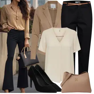 Outfit s Bílá/Béžová/Hnědá/Khaki Halenka a Tunika Tunika/Halenka Móda Pro Plnoštíhlou JdY "Lehký outfit"