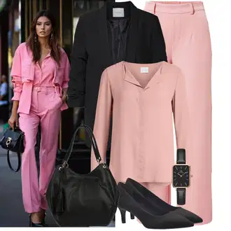 so sponou Outfit s Růžová Blůza s knoflíčkem/Slip-on Halenka/Halenkový Top/Kožená bunda/Halenka se Stojatým Límcem/Halenkové Body/Hedvábná Halenka/Halenka s Dlouhým Rukávem/Tunikové Tričko/Jednobarevná Halenka/Dlouhá Halenka Vila "Jarní outfit"