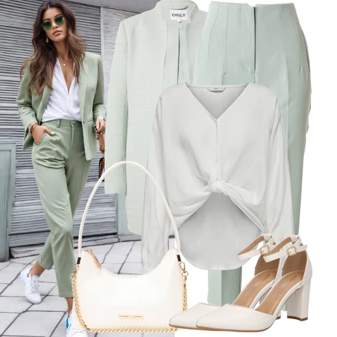 Kombinace Světle Zelená/Světle modrá/Zelená Kalhoty se Štěrbinou/Kalhoty s Vysokým Pasem/Kalhoty s nášivkou uprostřed/Obleková Kalhoty/Business Kalhoty/Mrkvová Kalhoty Only