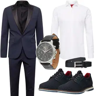 Outfit mit Dunkelblau/Hellblau Anzug/Kostüm/Hosenanzug/Hosenanzug Hochzeit/Modern Hosenanzug/Eleganter Hosenanzug Lindbergh "Business Outfit"