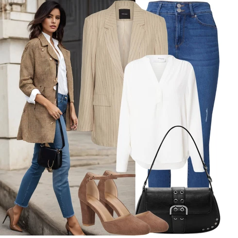 Kombinace Bílá/Krémová Blůza s knoflíčkem/Halenka se Stojatým Límcem/Halenka s Dlouhým Rukávem/Oversize Halenka/Slip-on Halenka Selected kombinovat s Modrá/Tmavě modrá Dámské Džíny s Délkou 7/8/Kožená bunda/High Waist Džínové Kalhoty/Push up Džín/Zimní bunda/Džíny s Rozparkem/Kožené bundy/Kotníková Bota/Džíny s Dírou/Kožené Boty VERO MODA