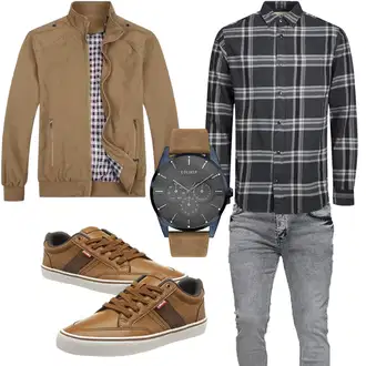 Büro Outfits Moderne mit Khaki/Beige/Braun Innenfutter Jacke/Bomberjacke/Fliegerjacke/Jacke mit Seitlichem Reißverschluss/Herbstjacke/Sommerjacke/Frühlingsjacke Allthemen "Casual Buro Outfit"Look: Outdoor, Büro, Business, Indoor, Schön, Workwear, Moderne, Coole, Uni, Unisex
