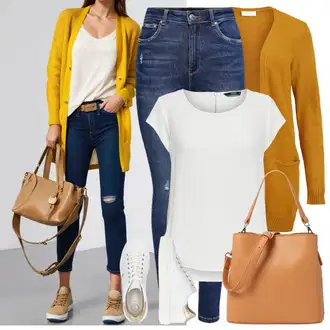 Outfit s Krémová/Bílá/Hnědá/Béžová Teniska Letní Tenisky/Úzká Teniska/Kožené Tenisky/Teniska teddy/Nízká Teniska/Teniska na platformě BOGNER "Lehký outfit"