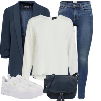 Móda pro plnoštíhlé Outfit s Krémová/Bílá Halenkový Top/Halenka s Dlouhým Rukávem/Slip-on Halenka/Halenka se Stojatým Límcem/Kožená bunda pro muže/Crash blůza/Dětská hračka/Sportovní Halenka/Mušelínová Halenka/Blůza s nášivkou na lokti Object "Lehký outfit"