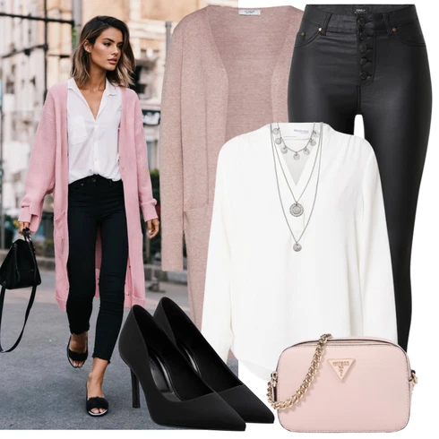 Kombinace Bílá/Krémová Blůza s knoflíčkem/Halenka se Stojatým Límcem/Halenka s Dlouhým Rukávem/Oversize Halenka/Slip-on Halenka Selected kombinovat s Černá/Bílá Kožený legíny/Kožená Kalhoty/Legíny s Vysokým Pasem/Kalhoty z Umělé Kůže/Legíny Kožený Vzhled/Skinny Kalhoty Only