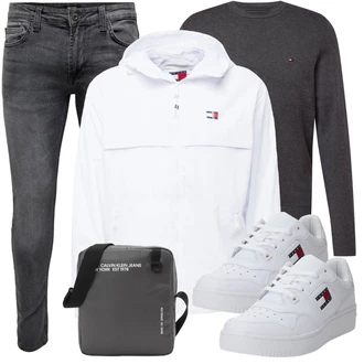 Casual Outfits Elegant mit Dunkelgrau/Grau/Hellgrau Slim Fit Jeans/Lederjacke/Leder Schuhe/Jeans mit Schlitz/Push up Jeans/Thermojeans/Winterjacke/Tapered-Jeans/Low Rise Jean/Knöchelstiefel/Biker Jeans/Regular-Fit Jeans Only & Sons "Casual Outfit"Look: Old Money, Coole, Schlichte, Moderne, Smart Casual, Elegant