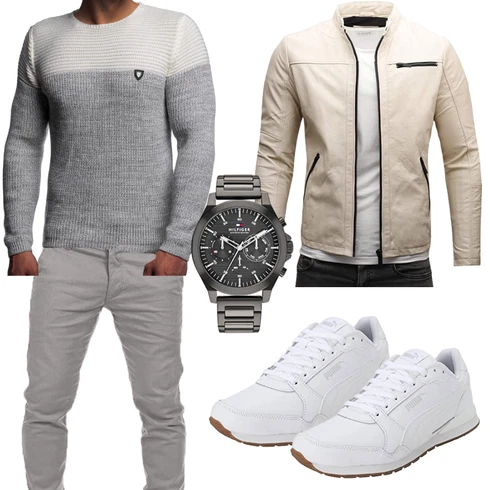 Beige/Khaki Kunstfaserjacke/Motorradjacke/KunstLederjacke/Frühlingsjacke/Sommerjacke/Jacke mit Seitlichem Reißverschluss Crone kombinieren