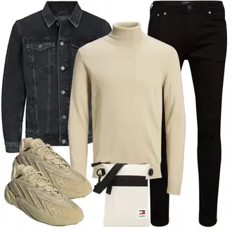 Outfit mit Khaki/Beige/Gelb Rollkragenpullover/Feinstrickpullover/Einfacher Pullover Jack & Jones "Casual Outfit"