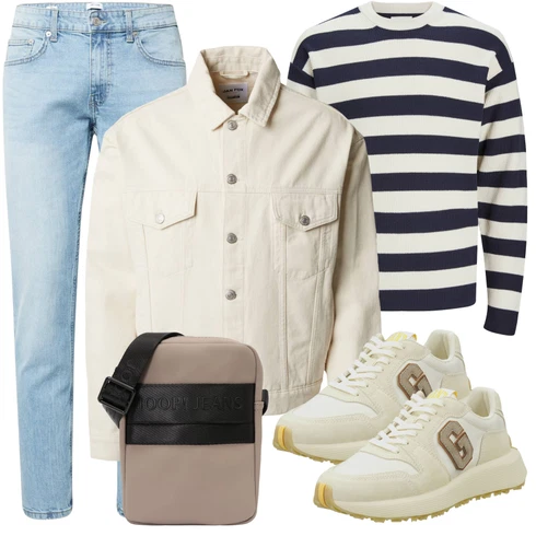 Dunkelblau/Blau/Creme/Weiß/Hellblau Gestreifter Pullover Jack & Jones kombinieren