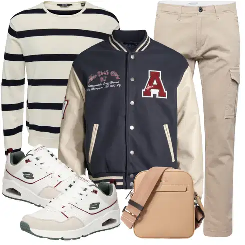 Creme/Hellblau/Beige/Dunkelblau/Weiß/Blau Gestreifter Pullover Only & Sons kombinieren