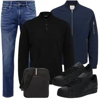 Casual Outfits Elegant mit Blau/Hellblau Damen 7/8-Länge Jeans/Jeans mit Schlitz/Tapered-Jeans/Slim Fit Jeans/Cropped Jeans/Straight Leg Jean/Girlfriend Jeans/Knöchelstiefel/Regular-Fit Jeans/Boyfriend Jean/Dad Jeans/Vintage Jeans/Winterjacke/Leder Schuhe/Sportschuhe Only & Sons "Casual Outfit"Look: Uni, Coole, Elegant, Old Money, Classic, Retro, Schlichte, 70er, Premium