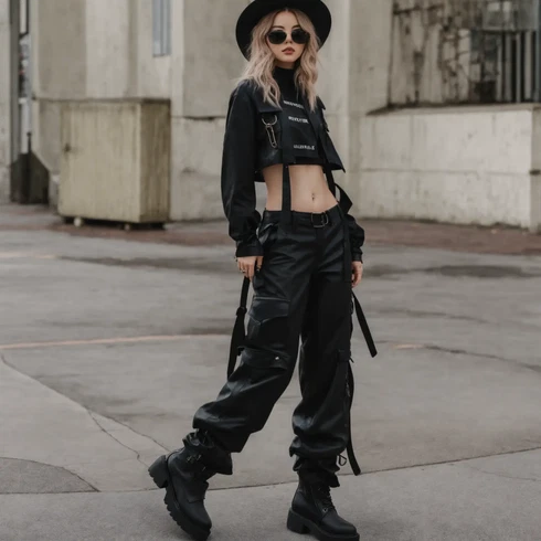 Kombinace Černá/Khaki/Tmavě modrá Košile Cargo Šortka/Padáková Kalhoty/Cargo Tepláky/Cargo Kalhoty/Capri monki