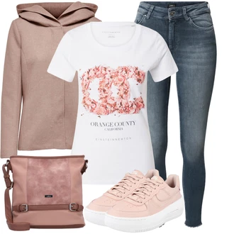 Outfit s Šedá/Fialová/Hnědá/Béžová Bunda s Kapucí/Fleecová Bunda Pletená Fleecová Bundy/Merino bunda/Vlněná Bund/Udržitelná bunda Only "Lehký outfit"