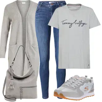 Outfit sa Plava/Tamnoplava/Svjetloplava Kožna Jakna/Kožne Cipele/Zimska jakna/Push-up Traperice/Traperice s Prorezom/Ženske Traperice 7/8 Dužine/High Waist Traperice/Slip-on Traperice Vila "Cool outfit za svaki dan"