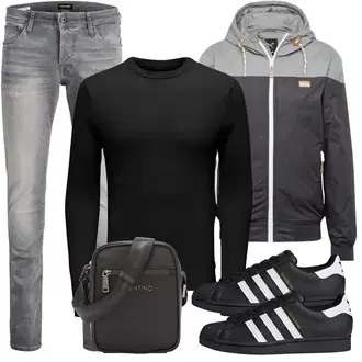 Outfit mit Schwarz Rollkragenshirt/Langarm-Shirt/Strick Top Only & Sons "Cool Outfit"