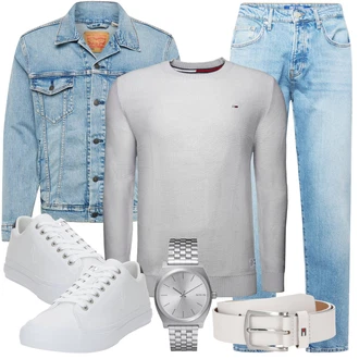 Frühlings Outfits Esthetische mit Weiß/Creme Canvas-Sneaker/Leder Sneaker/Sneaker Low/Schmaler Sneaker Tommy Hilfiger "Cool Outfit"Look: Uni, Metal, Esthetische, Bad Taste, Lack, Skater, Smart Casual, Sportlich, Unisex, Casual, Streetwear, Trendige
