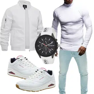 Frühlings Outfits Leichte mit Grau/Weiß/Hellgrau/Khaki Ripstopjacke/Frühlingsjacke/Reflektierende Jacke/Jacke mit Seitlichem Reißverschluss/Coachjacke/Sommerjacke/Nylonjacke/Uniformjacke/Fliegerjacke KEFITEVD "Cool Outfit"