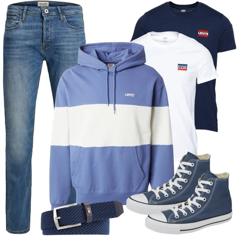 Lang Dunkelblau/Creme/Weiß Shirt-Set/Kurzarm T-Shirt/Shirt/T-Shirt Training/Funktions T-Shirt/Print Shirt/Ausgefallenes T-Shirt levi's ® kombinieren
