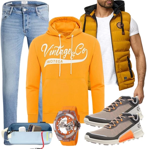 Gelb/Orange Ausgefallener Hoodie/Vintage Hoodie WOTEGA kombinieren