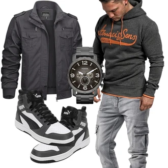 Outfit mit DunkelGrau/Grau Damen Pullover/Hoodie/Unisex Hoodie/Sport Sweatshirt/Vintage Hoodie/Ausgefallener Hoodie/Sport Hoodie/Kapuzenpullover Amaci&Sons "Cool Outfit"