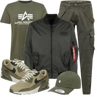 Baseball Outfit mit Dunkelgrün Kappe Snapback Cap/Army Cap/Kopfbedeckung Carhartt Wip "Cool Outfit"Look: Golf, Baseball