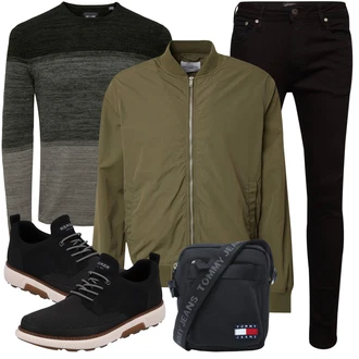 Outfit mit Schwarz/Bordeaux Biker Jeans/Lederjacke/Leder Schuhe/Push up Jeans/Slim Fit Jeans/Jeans mit Schlitz/Thermojeans/Herren Lederjacke/High Waist Jeans/Skinny Hose/Jeggings/Hose mit Schlitz/Slim Hose Jack & Jones "Cool Outfit"