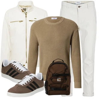 7/8-lang Outfit mit Beige/Grau/Khaki/Weiß BügelfaltenHose/Slim Hose/Twill Hose Jack & Jones "Cool Outfit"