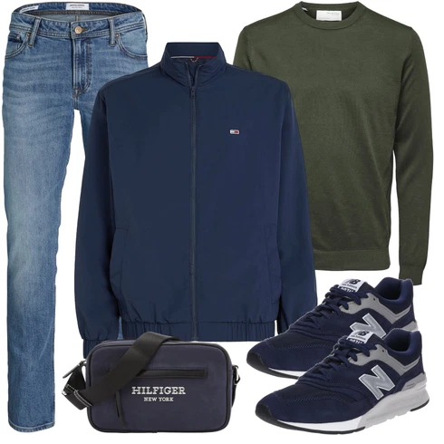 Dunkelblau Strickjacke Gefüttert/Stehkragen-Strickjacke/Kastenjacke/Coachjacke/Nylonjacke/Wendejacke/Segeljacke/Schlupfjacke/Sportjacke/Laufjacke/Uniformjacke/Windbreaker Jacke Tommy Jeans kombinieren