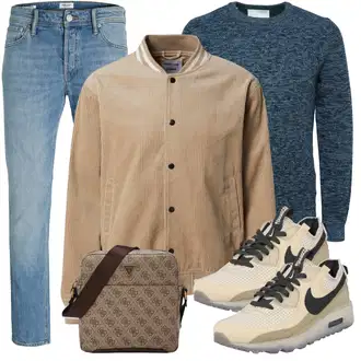 Outfit mit Blau/HellBlau Dad Jeans/Vintage Jeans/Tapered-Jeans/Girlfriend Jeans/Straight Leg Jean/Mom Jean/Boyfriend Jean/Regular-Fit Jeans/Formelles Hemd/Sportschuhe/Cropped Jeans Jack & Jones "Cool Outfit"