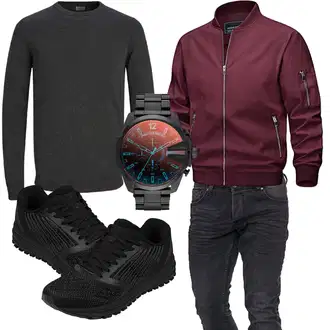 Party Outfits Leichte mit Rot/Dunkelrot/Bordeaux Herbstjacke/Collegejacke/Fliegerjacke/Jacke mit Seitlichem Reißverschluss TACVASEN "Cool Outfit"