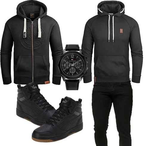 Cropped Schwarz/Dunkelgrau Vintage Hoodie/Hoodie/Sport Hoodie/Sweatjacke/Strick Hoodie/Ausgefallener Hoodie Grin&Bear kombinieren