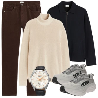 Retro Outfit mit Hellgrau/Grau Laufschuh/Plateau-Sneaker/Chunky Sneaker/Sneaker Low/Sommer Sneaker/Walkingschuh/Joggingschuh/Zustiegsschuh/Gymnastikschuh/Fitnessschuh/Tennisschuh hoka "Cooles Outfit"Look: Outdoor, Skater, Sportlich, Unisex, Retro, Streetwear, Smart Casual, Esthetische, Rockige, Premium, Classic