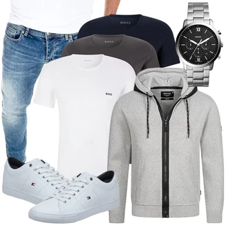 Groß Outfit mit Grau/Hellgrau KapuzenPullover/Ausgefallener Hoodie/Sport Hoodie/Strick Hoodie/Sweatjacke Indicode "Cooles Outfit"