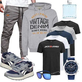 Outfit mit Grau/Orange/Dunkelgrau Pullover mit Reißverschluss/Pullover Bedrucken/Vintage Pullover/Kapuzenpullover/Vintage Hoodie b BLEND "Cooles Outfit"