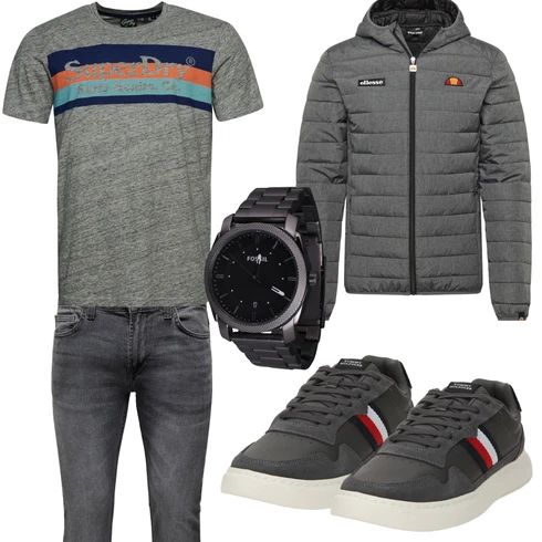 Grau/Hellgrau/Dunkelgrau Steppjacke/Kapuzenjacke/Isolationsjacke/Kunstfaserjacke/Thermojacke/Strickjacke Gefüttert/Stehkragen-Strickjacke/Winter Strickjacke/Wolle Strickjacke Ellesse kombinieren